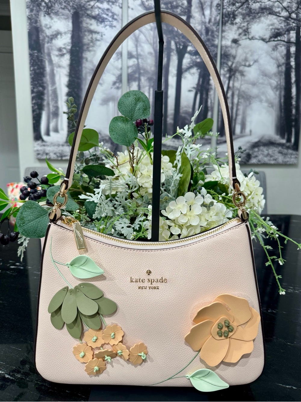 🍃🌼Kate Spade Margot Fresh Peach Shoulder Bag with Floral Appliqué NWT